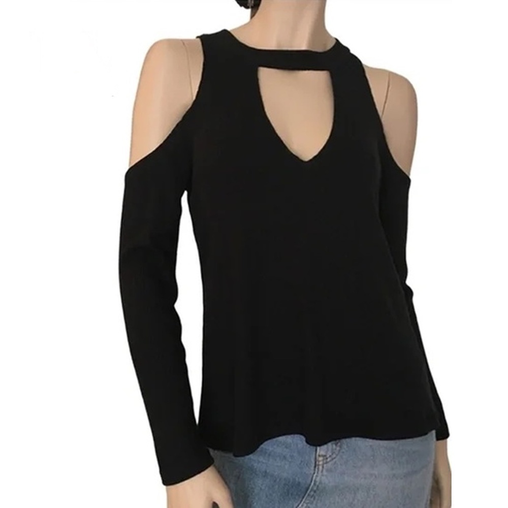 Revolve LNA Cold Shoulder Sweater Top Tunic Modal Blend Choker V-Neck